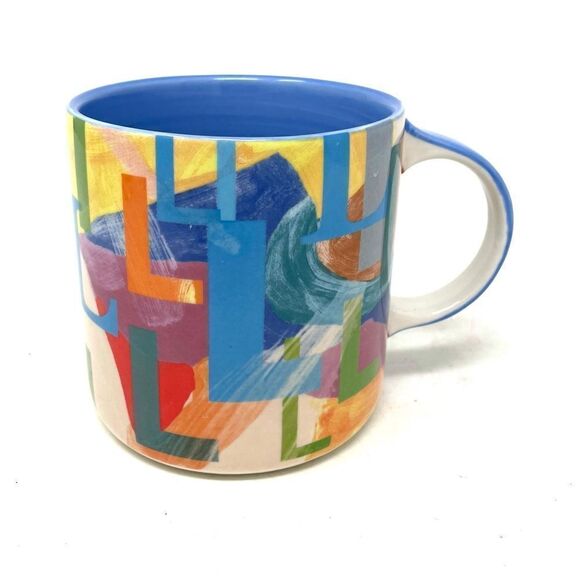 Anthropologie  Abstract Blue Monogram Letter "L" Mug Cup - Picture 1 of 4